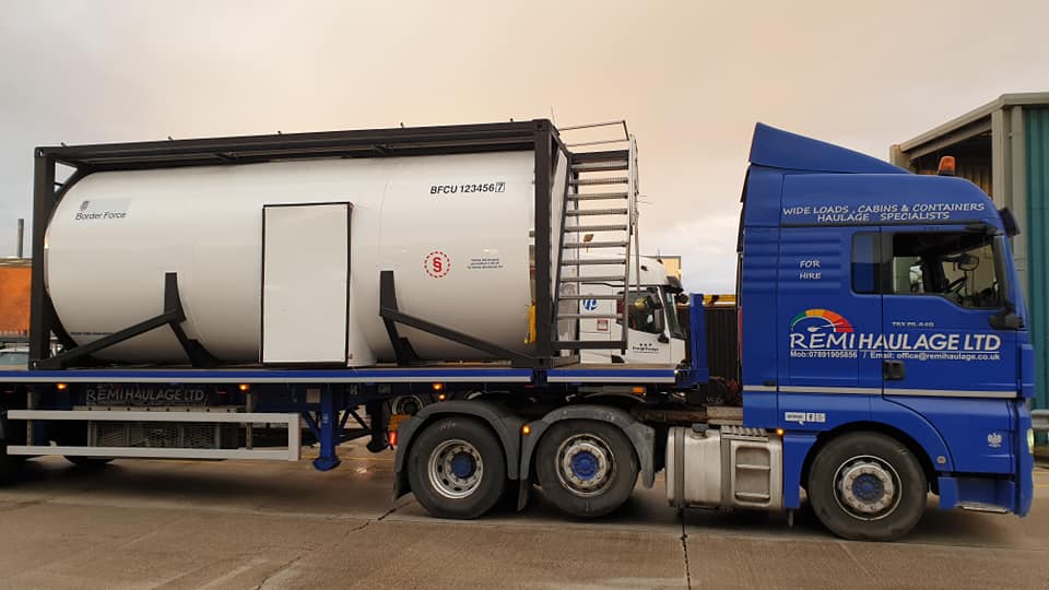 Oversized load on a flatbed trailer