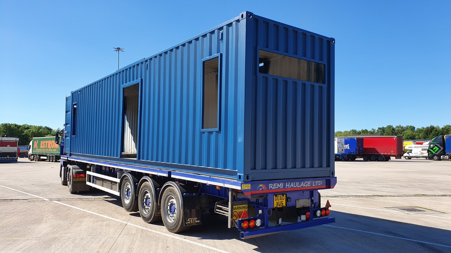 Large blue container transported by Remi Haulage